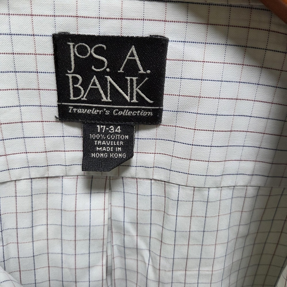 Jos. A. Bank Dress Shirt Mens 17 34/35 White Check Wrinkle Resistant Long Sleeve - Picture 6 of 8